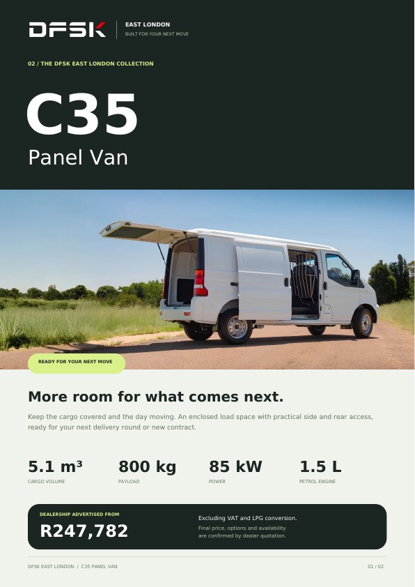 DFSK East London C35 Panel Van brochure cover