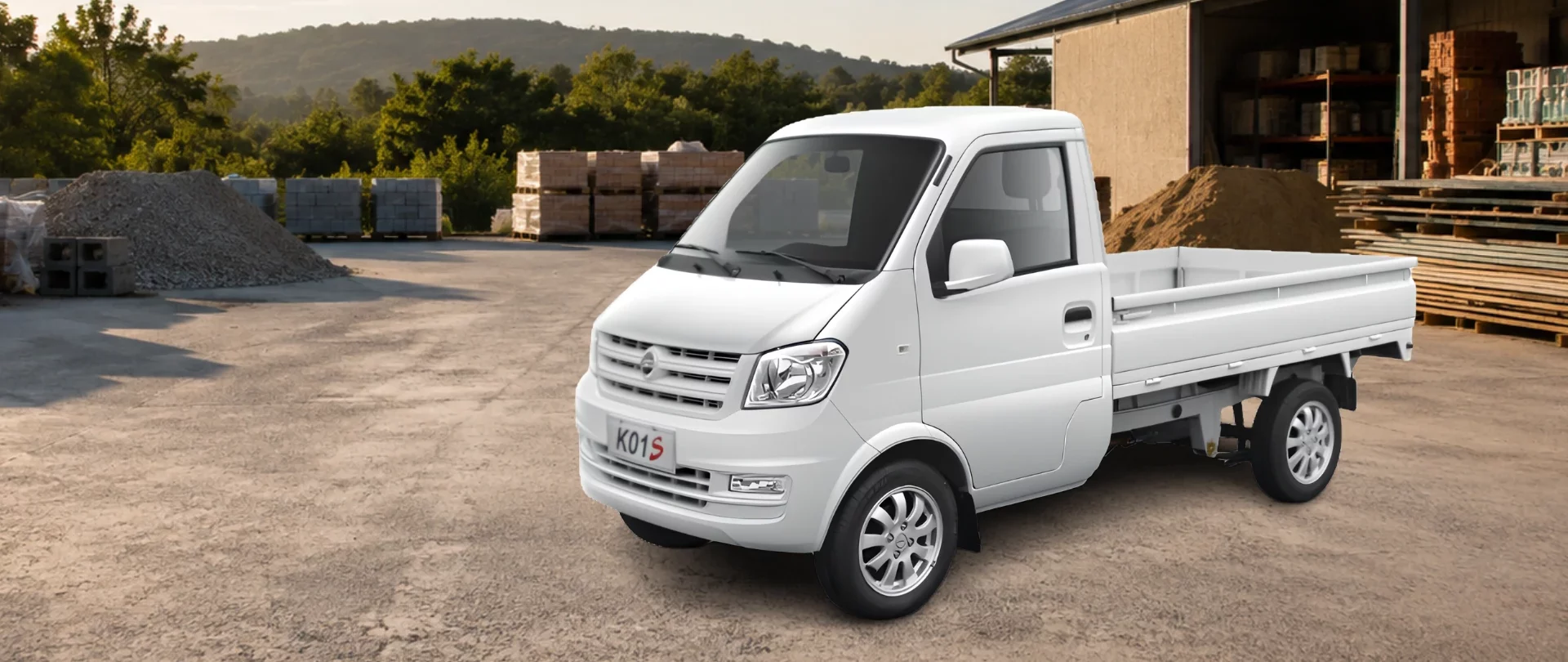 DFSK K01S Mini Truck at a building materials yard